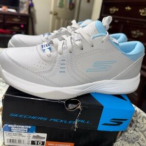 Skechers Gray and Light Blue Pickleball Shoes
